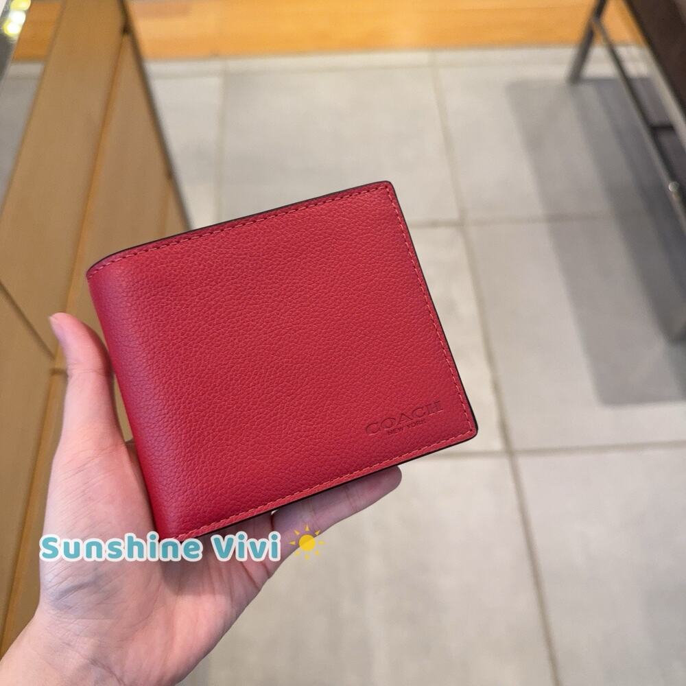 NWT COACH CR911 Men's 3-In-1 Wallet In Refine Pebble Leather True red
